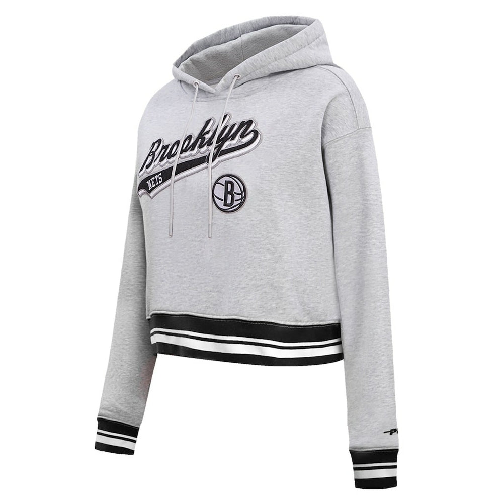 Brooklyn Nets Pro Standard Women's Script Tail Cropped Pullover Hoodie Heather Gray - NBA