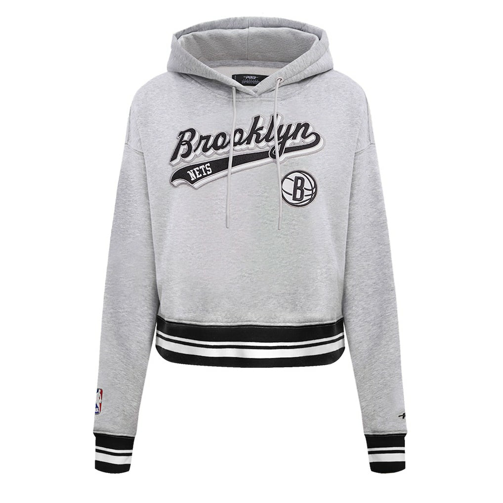 Brooklyn Nets Pro Standard Women's Script Tail Cropped Pullover Hoodie Heather Gray - NBA