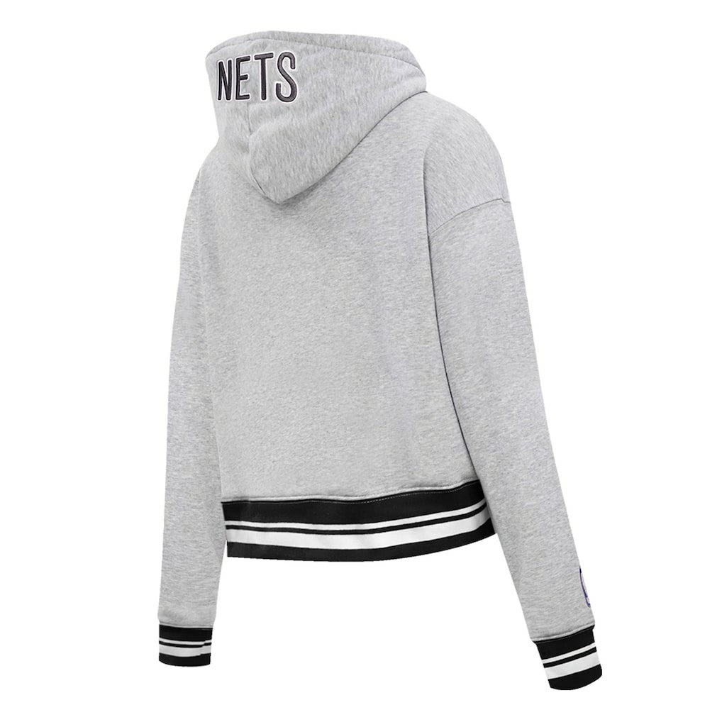 Brooklyn Nets Pro Standard Women's Script Tail Cropped Pullover Hoodie Heather Gray - NBA