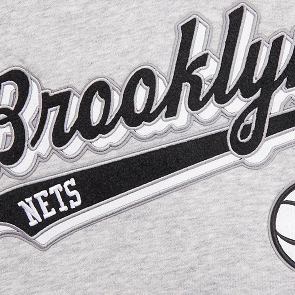 Brooklyn Nets Pro Standard Women's Script Tail Cropped Pullover Hoodie Heather Gray - NBA