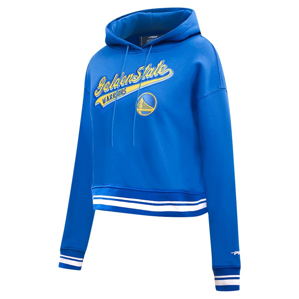 Golden State Warriors Pro Standard Women's Script Tail Cropped Pullover Hoodie Royal - NBA