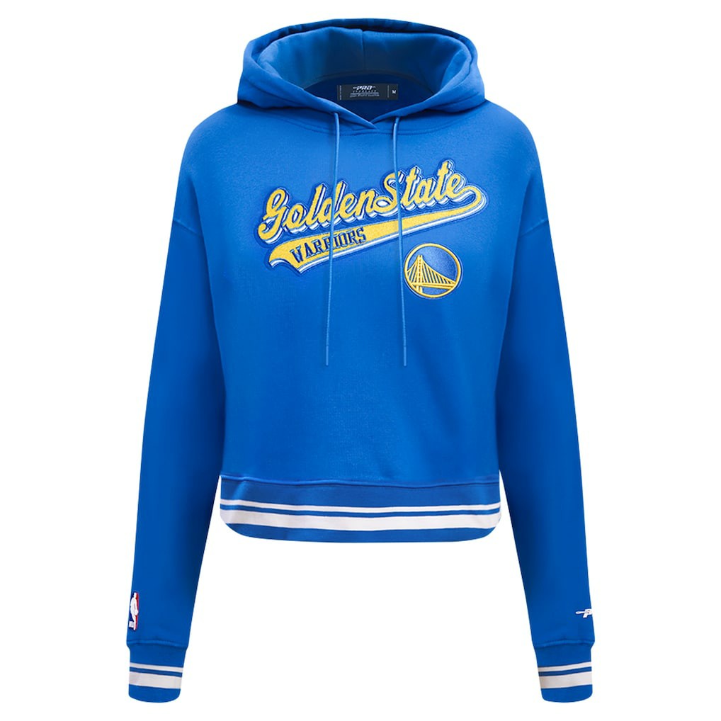 Golden State Warriors Pro Standard Women's Script Tail Cropped Pullover Hoodie Royal - NBA