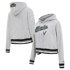 Milwaukee Bucks Pro Standard Women's Script Tail Cropped Pullover Hoodie Heather Gray - NBA