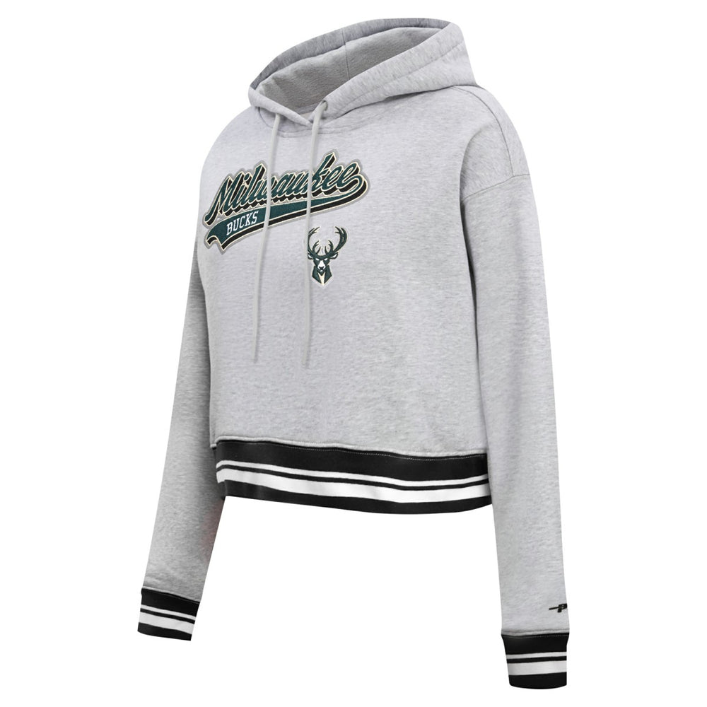 Milwaukee Bucks Pro Standard Women's Script Tail Cropped Pullover Hoodie Heather Gray - NBA