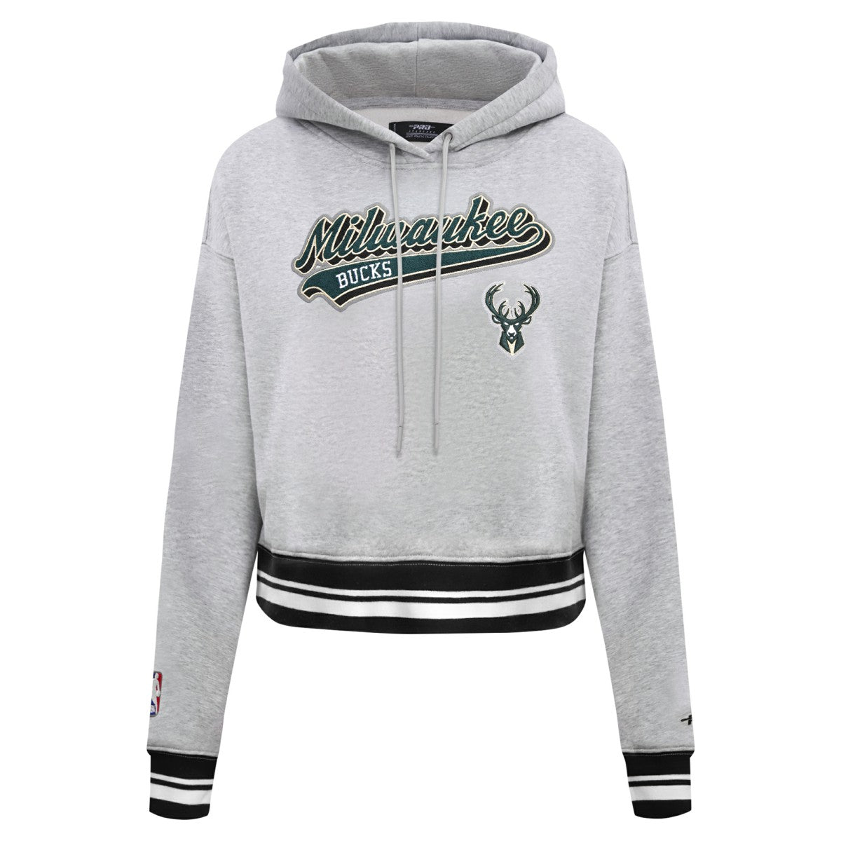 Milwaukee Bucks Pro Standard Women's Script Tail Cropped Pullover Hoodie Heather Gray - NBA