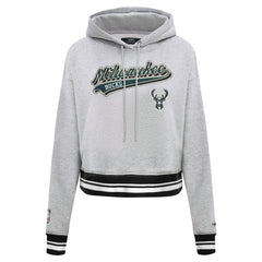 Milwaukee Bucks Pro Standard Women's Script Tail Cropped Pullover Hoodie Heather Gray - NBA