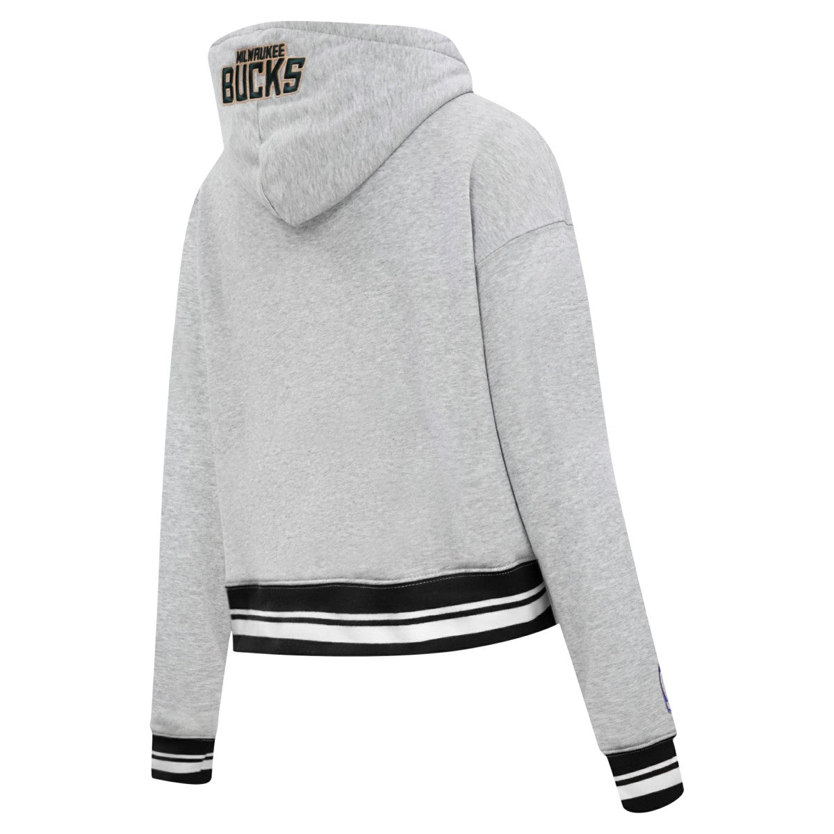 Milwaukee Bucks Pro Standard Women's Script Tail Cropped Pullover Hoodie Heather Gray - NBA