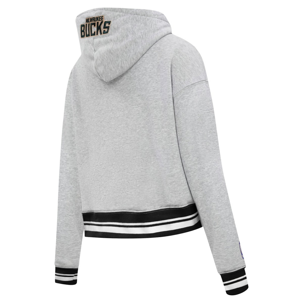 Milwaukee Bucks Pro Standard Women's Script Tail Cropped Pullover Hoodie Heather Gray - NBA