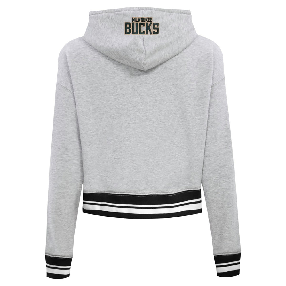 Milwaukee Bucks Pro Standard Women's Script Tail Cropped Pullover Hoodie Heather Gray - NBA