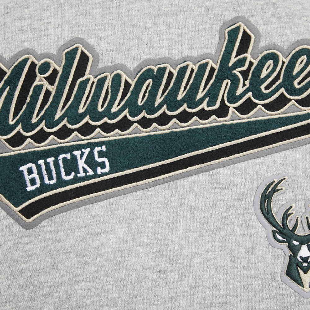 Milwaukee Bucks Pro Standard Women's Script Tail Cropped Pullover Hoodie Heather Gray - NBA