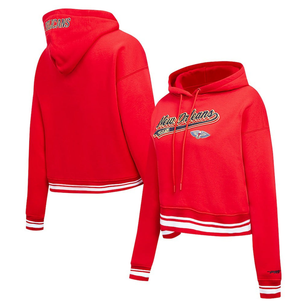 New Orleans Pelicans Pro Standard Women's Script Tail Cropped Pullover Hoodie Red - NBA