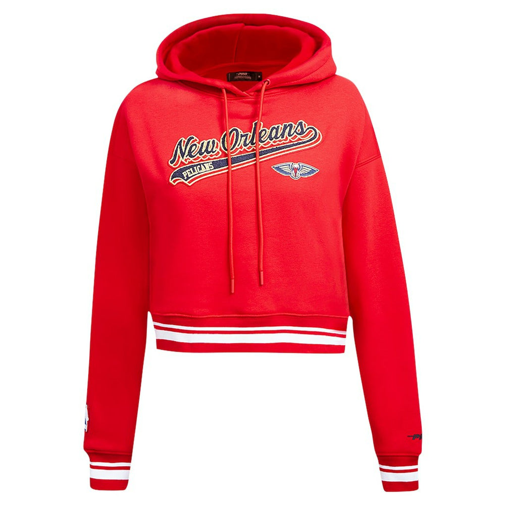 New Orleans Pelicans Pro Standard Women's Script Tail Cropped Pullover Hoodie Red - NBA