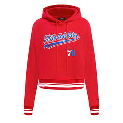 Philadelphia 76ers Pro Standard Women's Script Tail Cropped Pullover Hoodie Red - NBA
