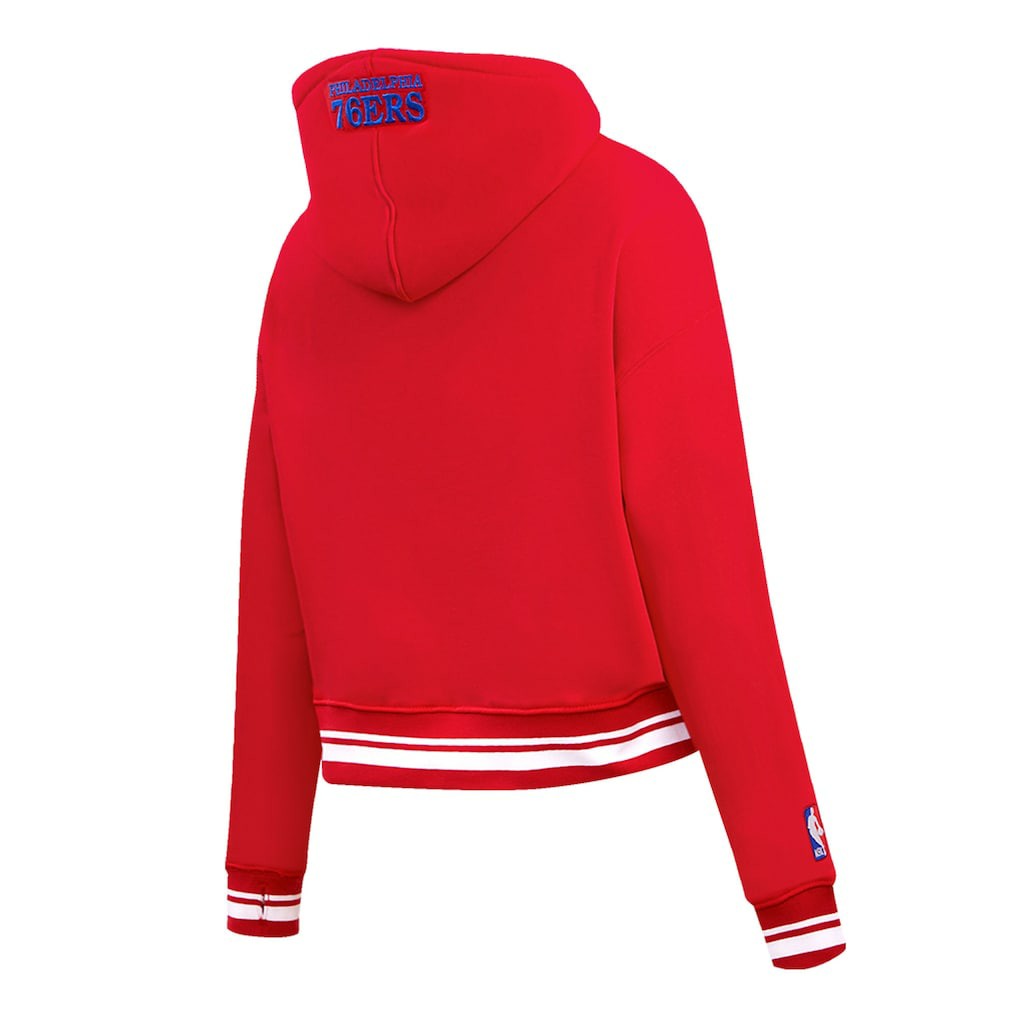 Philadelphia 76ers Pro Standard Women's Script Tail Cropped Pullover Hoodie Red - NBA