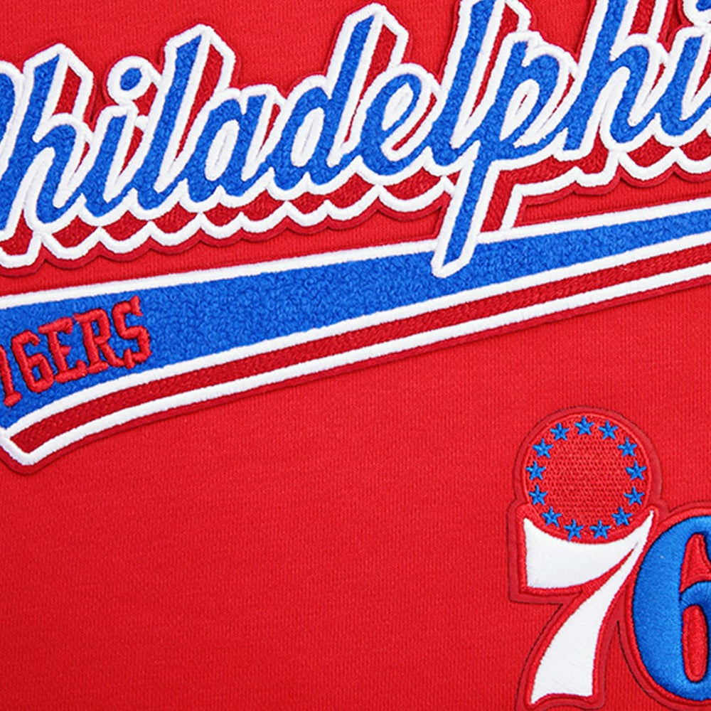 Philadelphia 76ers Pro Standard Women's Script Tail Cropped Pullover Hoodie Red - NBA