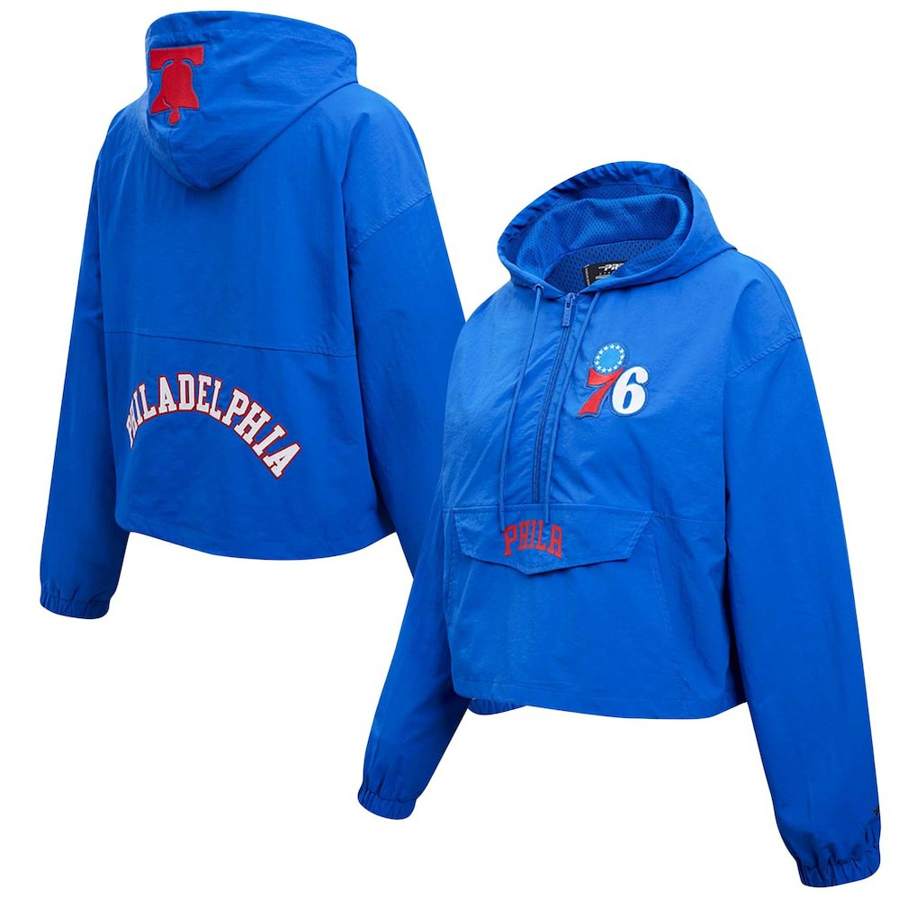 Philadelphia 76ers Pro Standard Classic Wind Woven Cropped Half-Zip Jacket Royal - NBA