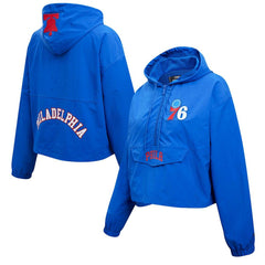 Philadelphia 76ers Pro Standard Classic Wind Woven Cropped Half-Zip Jacket Royal - NBA