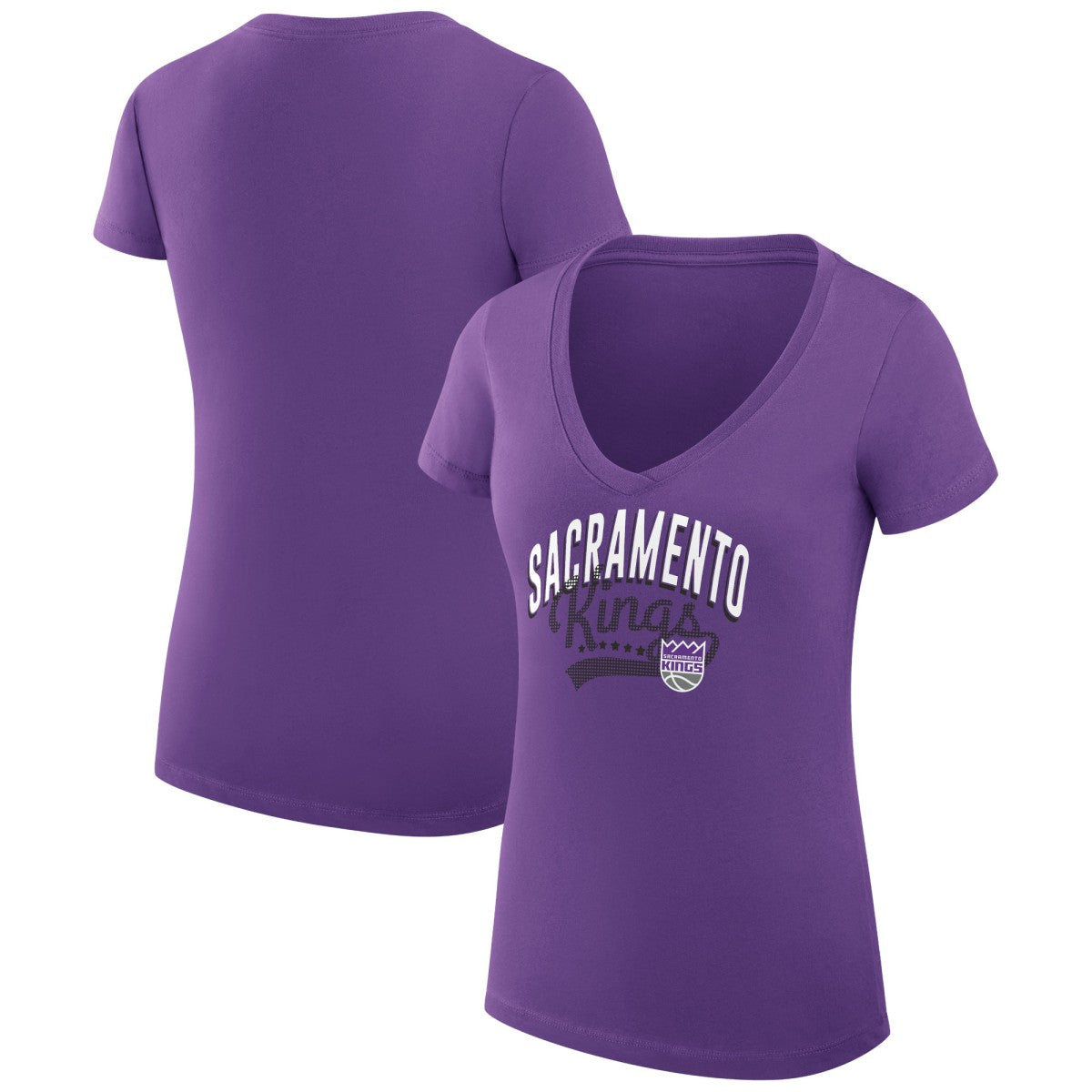 Sacramento Kings G-III 4Her by Carl Banks Women's Super-Slim Fit Lightweight Filigree Logo V-Neck T-Shirt Purple - NBA
