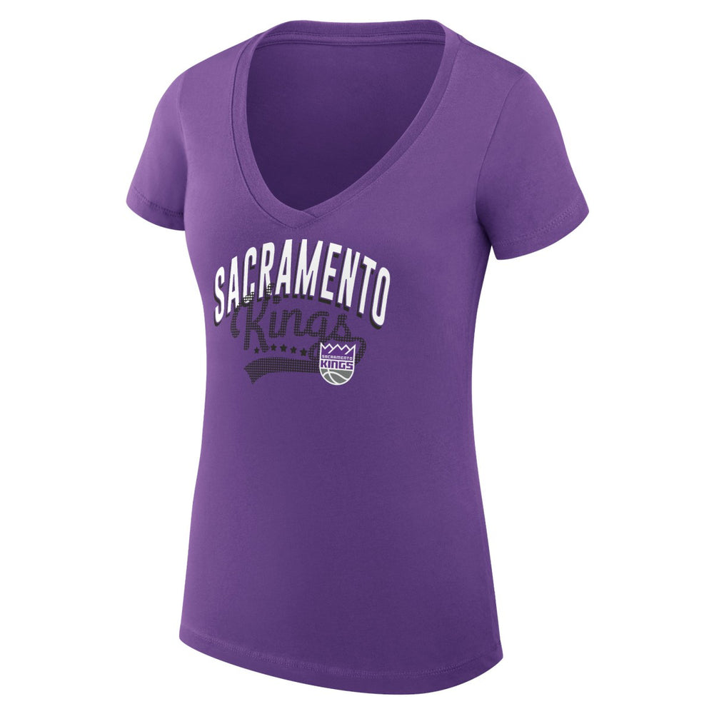 Sacramento Kings G-III 4Her by Carl Banks Women's Super-Slim Fit Lightweight Filigree Logo V-Neck T-Shirt Purple - NBA