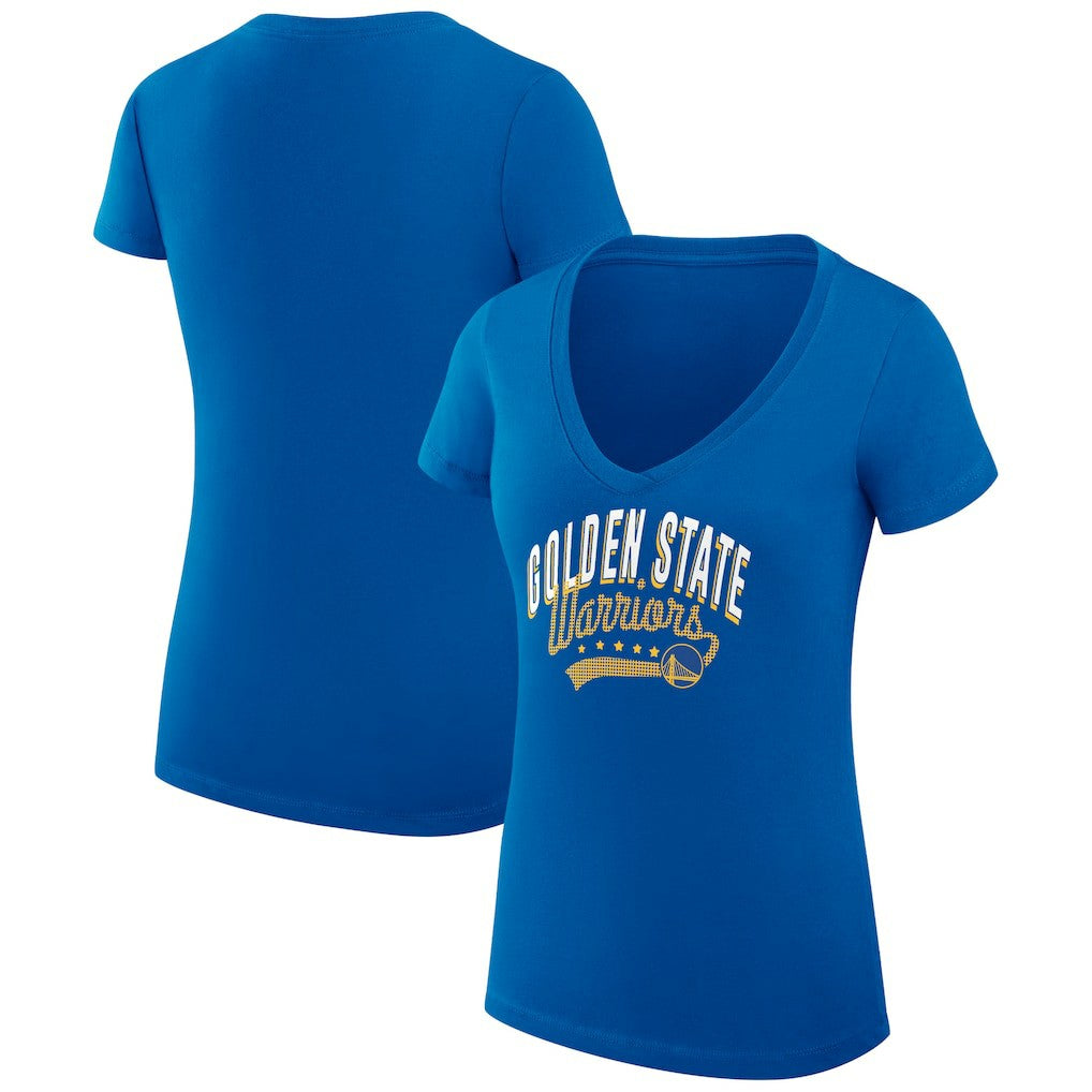 Golden State Warriors G-III 4Her by Carl Banks Women's Super-Slim Fit Lightweight Filigree Logo V-Neck T-Shirt Royal - NBA