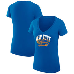 New York Knicks G-III 4Her by Carl Banks Women's Super-Slim Fit Lightweight Filigree Logo V-Neck T-Shirt Blue - NBA