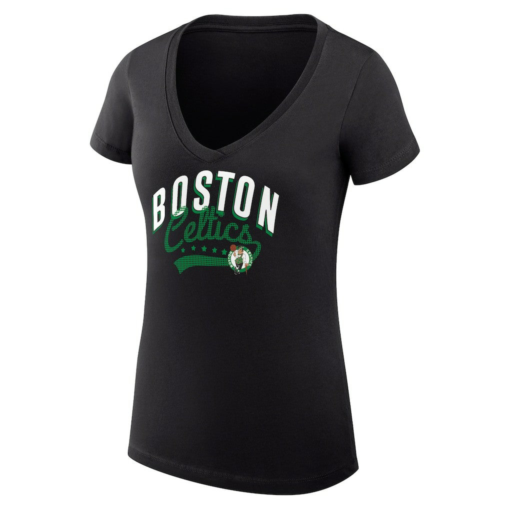 Boston Celtics G-III 4Her by Carl Banks Women's Super-Slim Fit Lightweight Filigree Logo V-Neck T-Shirt Black - NBA