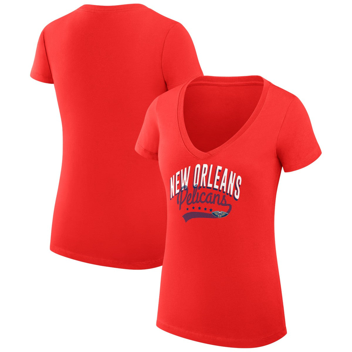 New Orleans Pelicans G-III 4Her by Carl Banks Women's Super-Slim Fit Lightweight Filigree Logo V-Neck T-Shirt Red - NBA