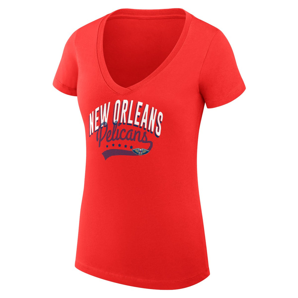 New Orleans Pelicans G-III 4Her by Carl Banks Women's Super-Slim Fit Lightweight Filigree Logo V-Neck T-Shirt Red - NBA