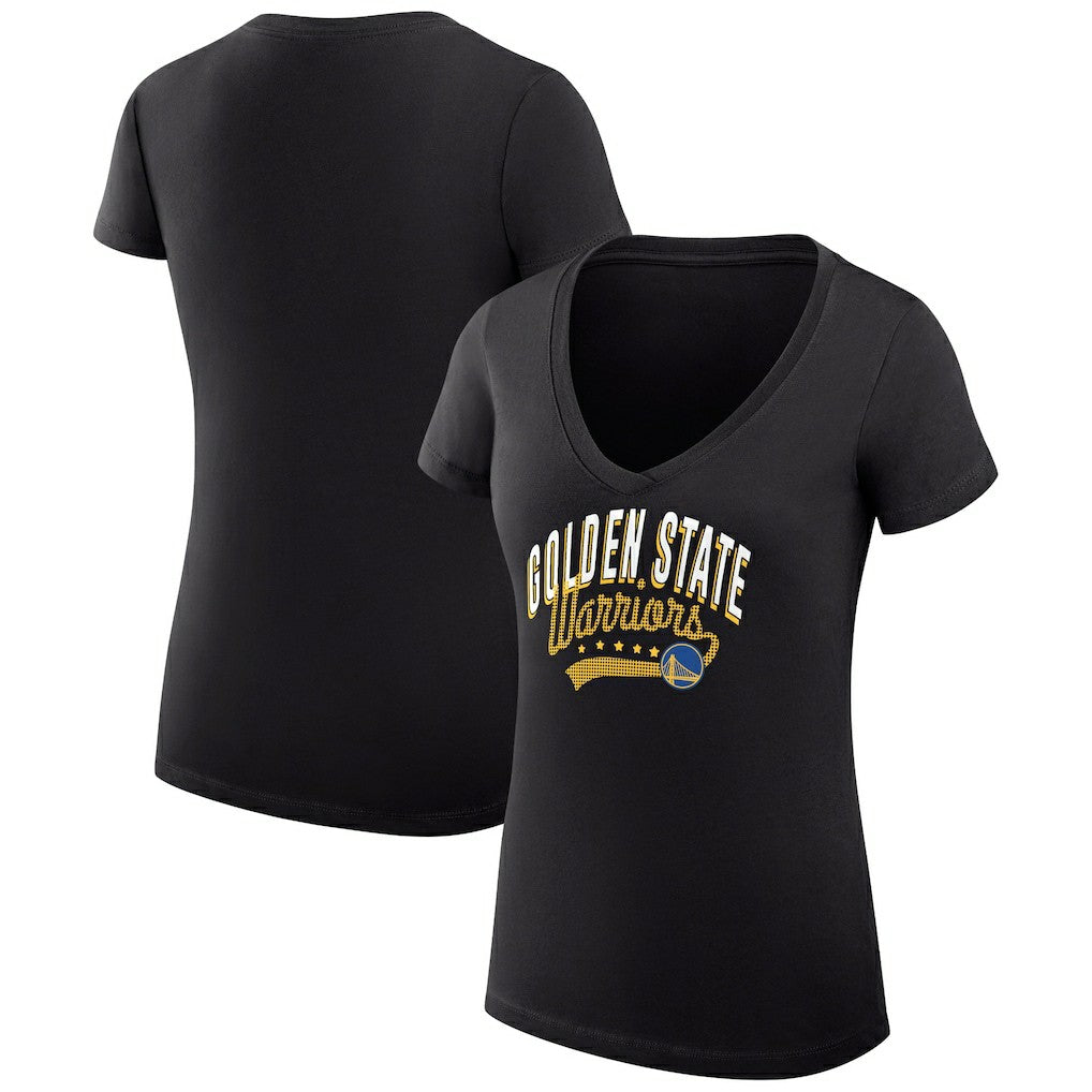 Golden State Warriors G-III 4Her by Carl Banks Women's Super-Slim Fit Lightweight Filigree Logo V-Neck T-Shirt Black - NBA