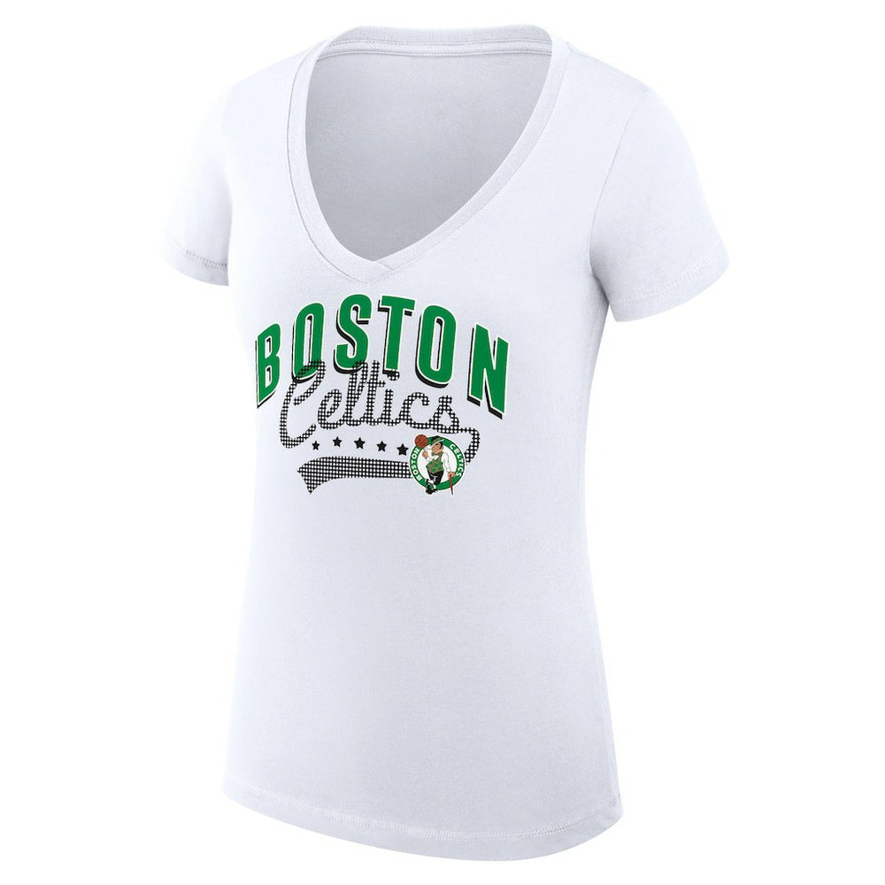 Boston Celtics G-III 4Her by Carl Banks Women's Super-Slim Fit Lightweight Filigree Logo V-Neck T-Shirt White - NBA