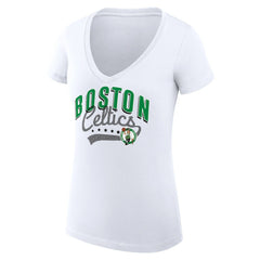 Boston Celtics G-III 4Her by Carl Banks Women's Super-Slim Fit Lightweight Filigree Logo V-Neck T-Shirt White - NBA