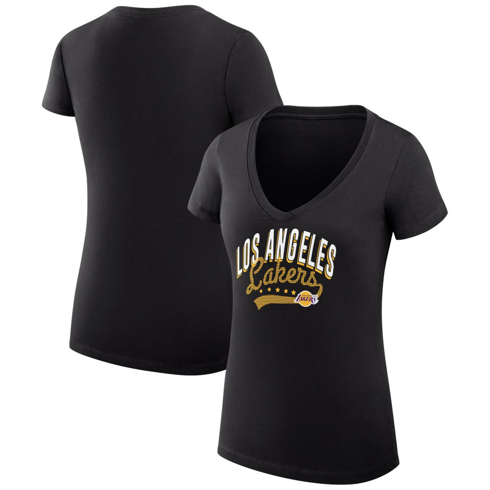 Los Angeles Lakers G-III 4Her by Carl Banks Women's Super-Slim Fit Lightweight Filigree Logo V-Neck T-Shirt Black - NBA