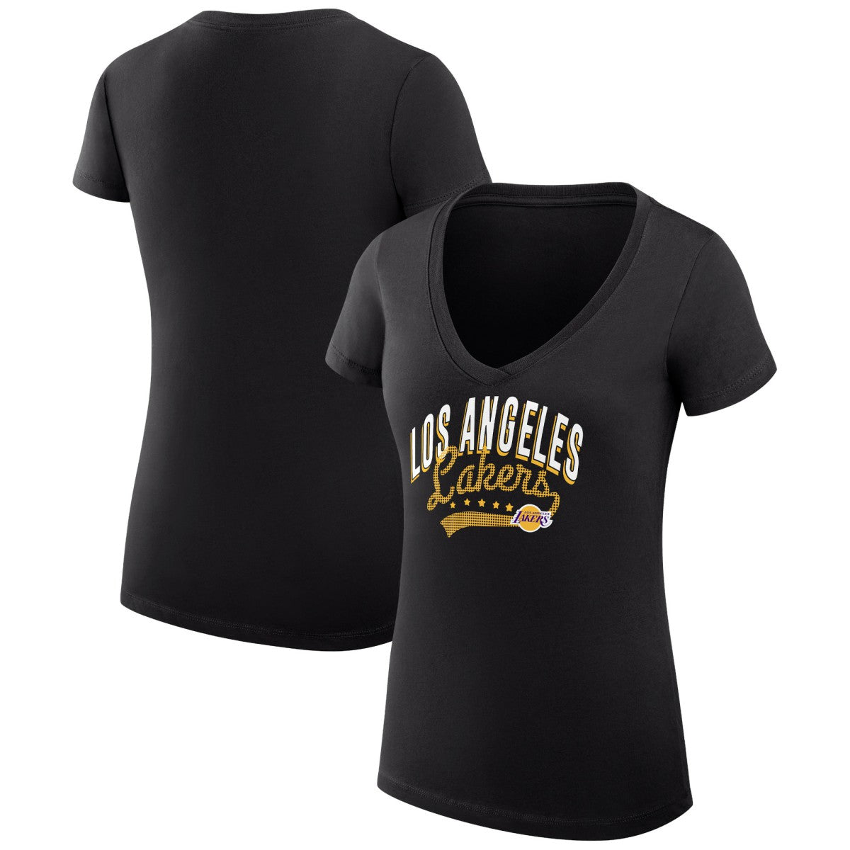 Los Angeles Lakers G-III 4Her by Carl Banks Women's Super-Slim Fit Lightweight Filigree Logo V-Neck T-Shirt Black - NBA