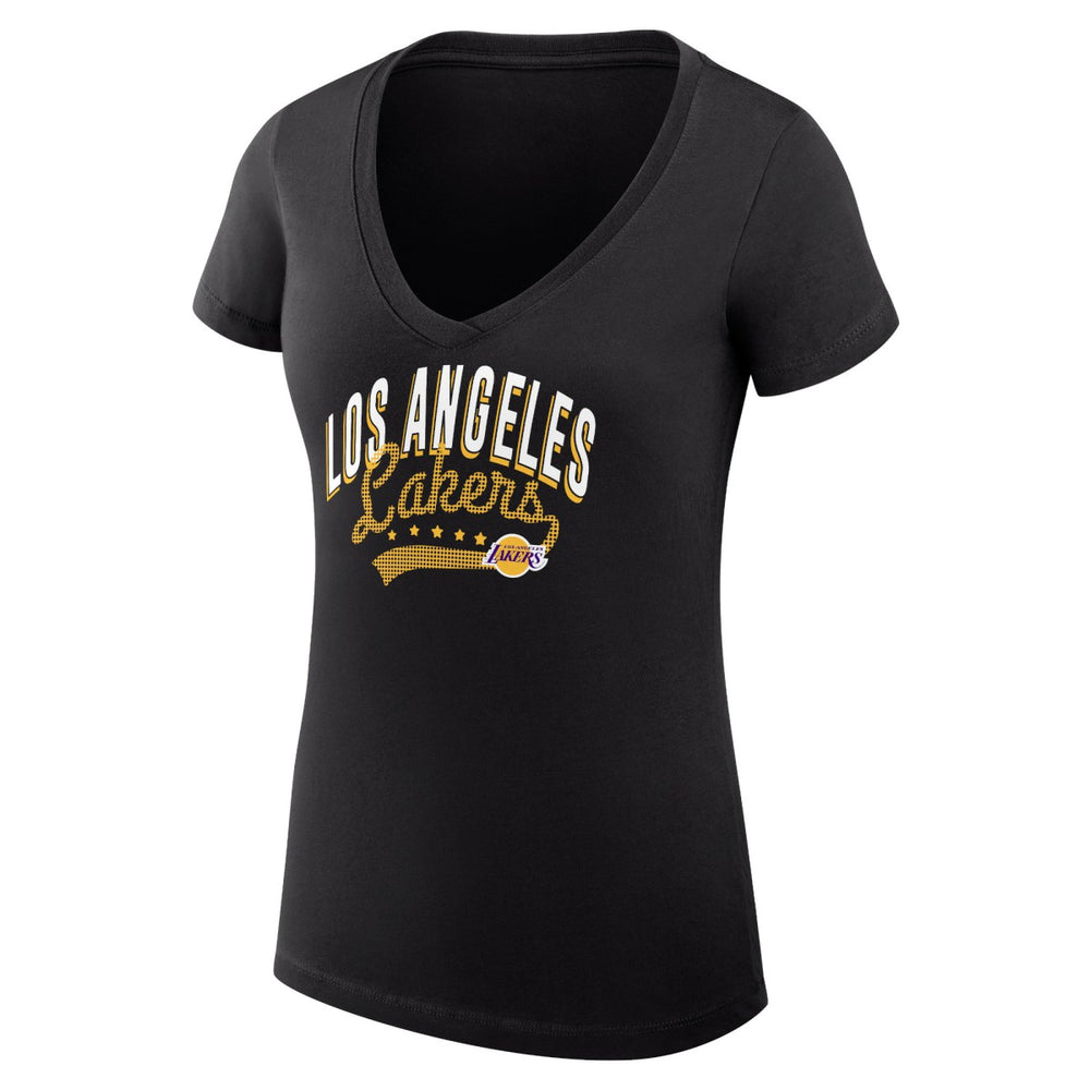 Los Angeles Lakers G-III 4Her by Carl Banks Women's Super-Slim Fit Lightweight Filigree Logo V-Neck T-Shirt Black - NBA