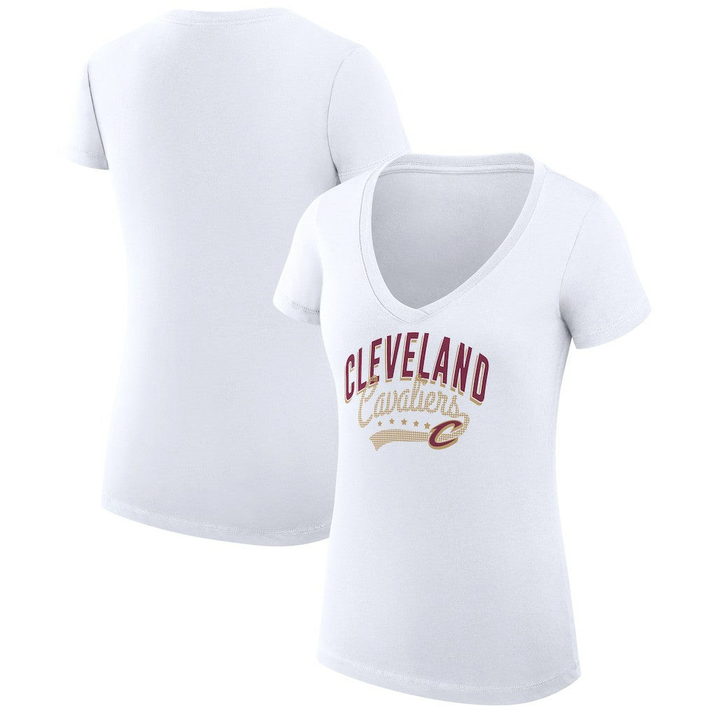 Cleveland Cavaliers G-III 4Her by Carl Banks Women's Super-Slim Fit Lightweight Filigree Logo V-Neck T-Shirt White - NBA