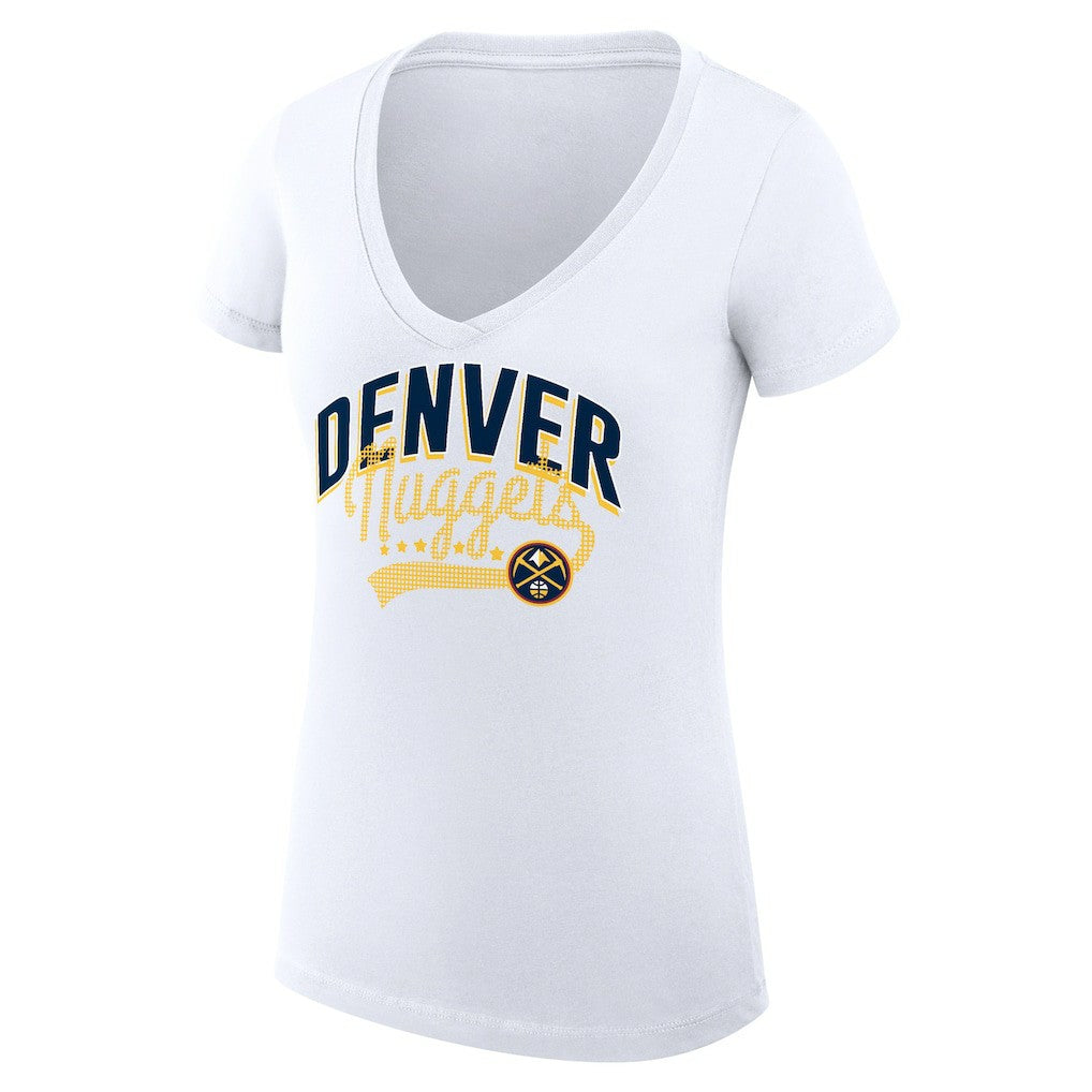 Denver Nuggets G-III 4Her by Carl Banks Women's Super-Slim Fit Lightweight Filigree Logo V-Neck T-Shirt White - NBA