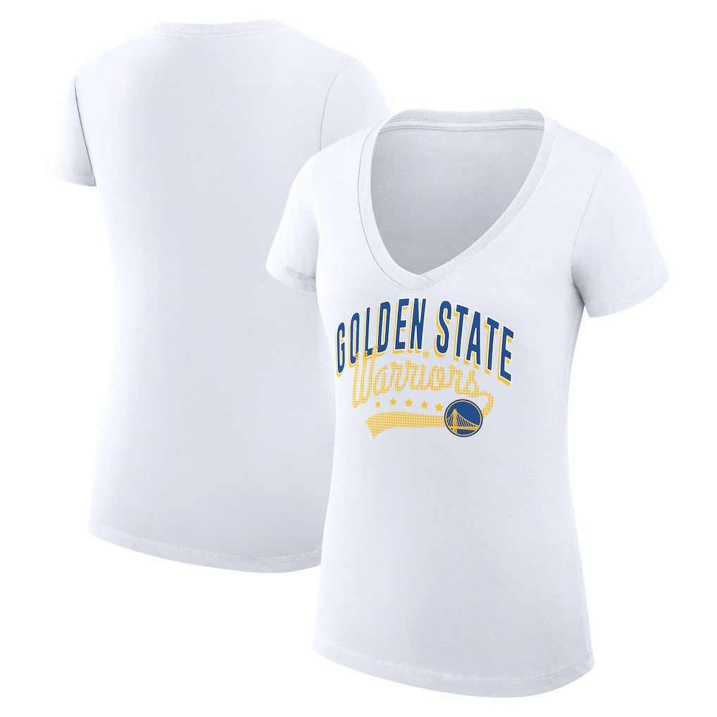 Golden State Warriors G-III 4Her by Carl Banks Women's Super-Slim Fit Lightweight Filigree Logo V-Neck T-Shirt White - NBA