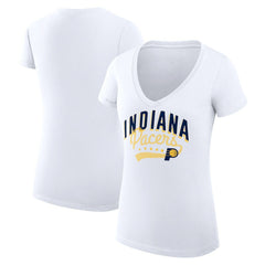 Indiana Pacers G-III 4Her by Carl Banks Women's Super-Slim Fit Lightweight Filigree Logo V-Neck T-Shirt - White - NBA