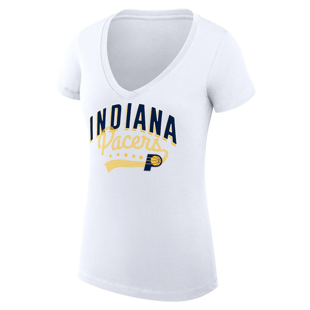 Indiana Pacers G-III 4Her by Carl Banks Women's Super-Slim Fit Lightweight Filigree Logo V-Neck T-Shirt - White - NBA