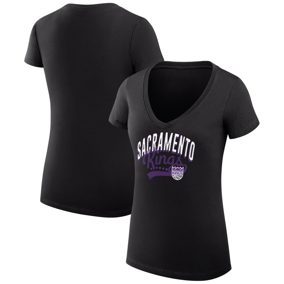 Sacramento Kings G-III 4Her by Carl Banks Women's Super-Slim Fit Lightweight Filigree Logo V-Neck T-Shirt Black - NBA