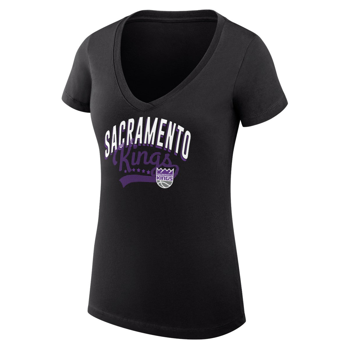 Sacramento Kings G-III 4Her by Carl Banks Women's Super-Slim Fit Lightweight Filigree Logo V-Neck T-Shirt Black - NBA