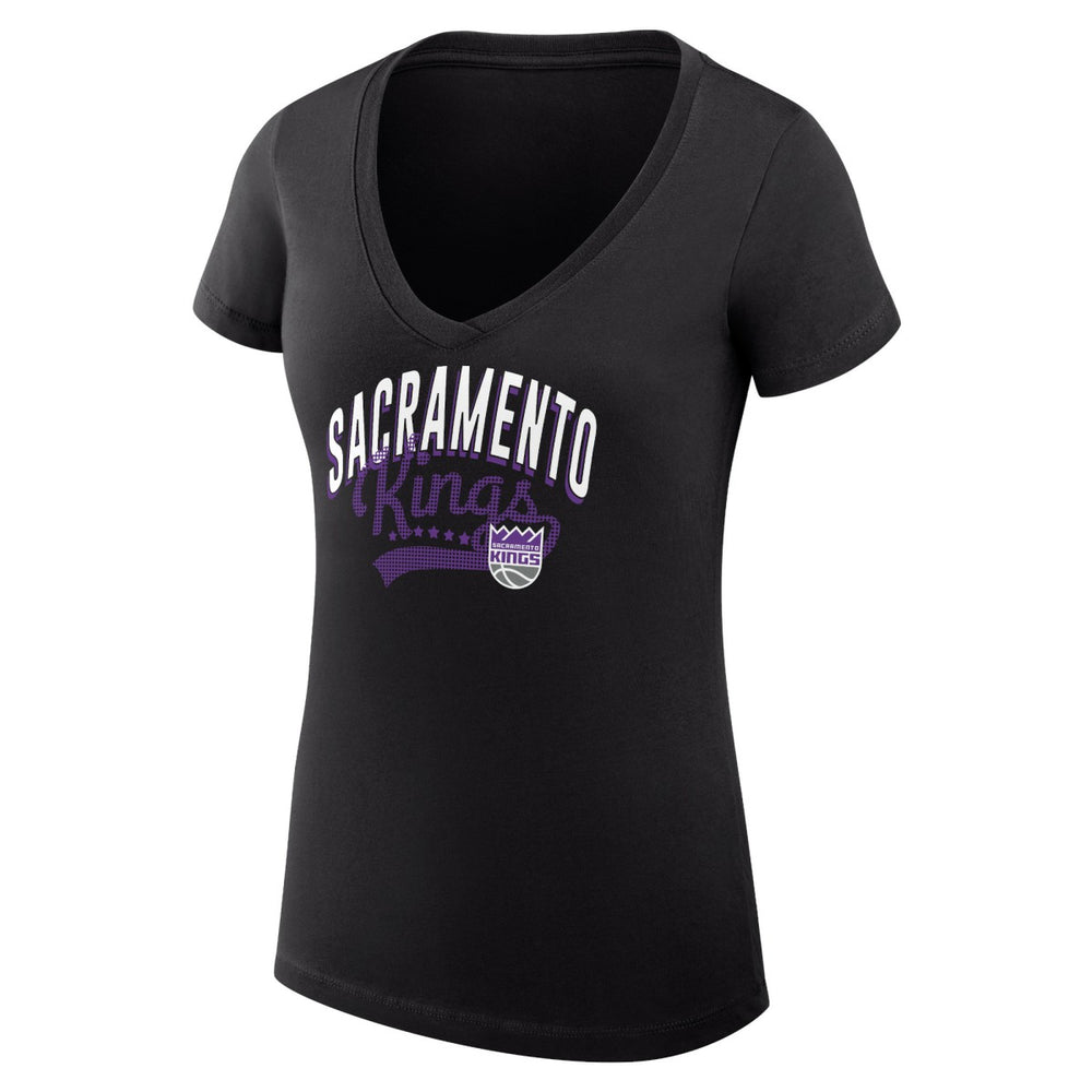 Sacramento Kings G-III 4Her by Carl Banks Women's Super-Slim Fit Lightweight Filigree Logo V-Neck T-Shirt Black - NBA