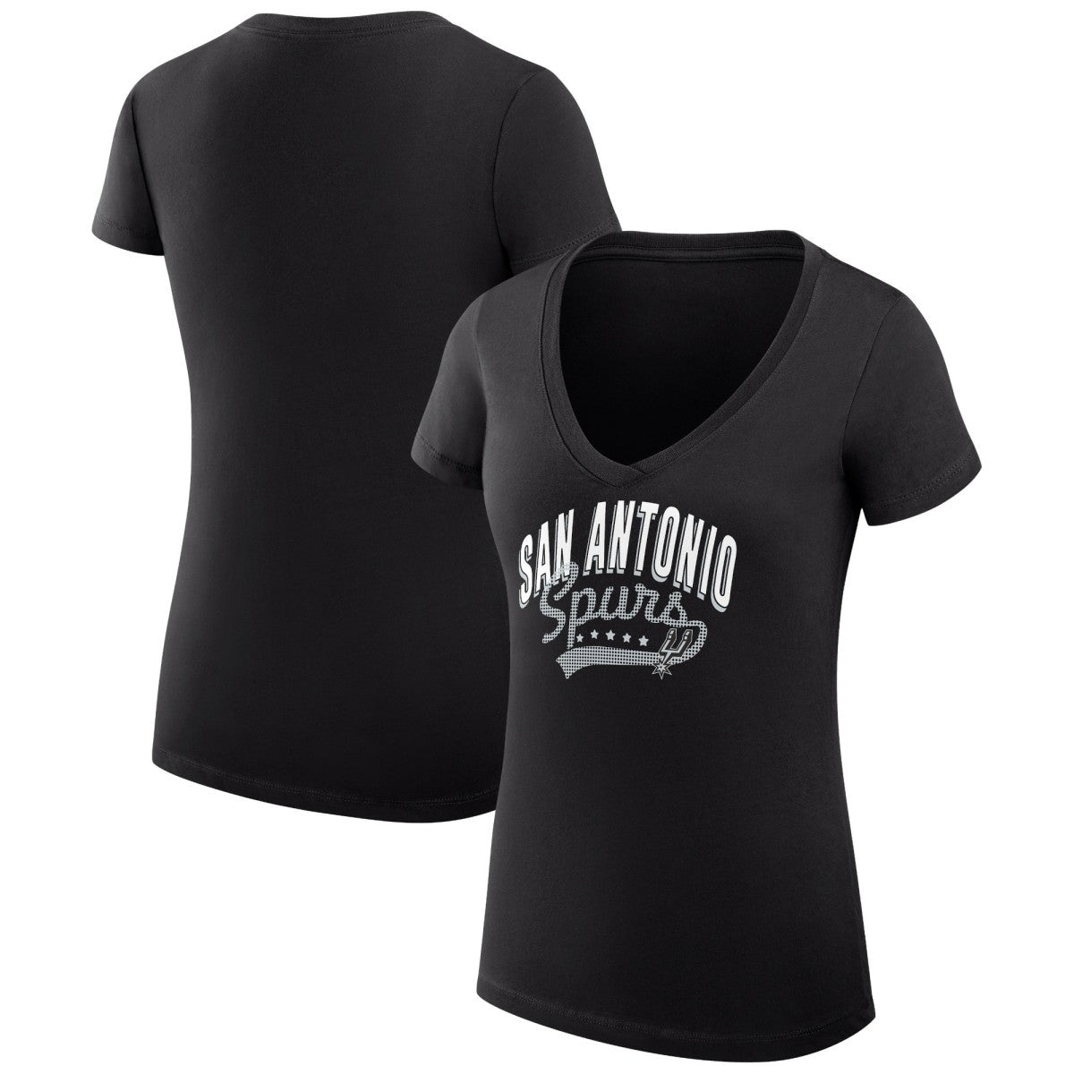San Antonio Spurs G-III 4Her by Carl Banks Women's Super-Slim Fit Lightweight Filigree Logo V-Neck T-Shirt Black - NBA