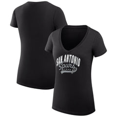 San Antonio Spurs G-III 4Her by Carl Banks Women's Super-Slim Fit Lightweight Filigree Logo V-Neck T-Shirt Black - NBA