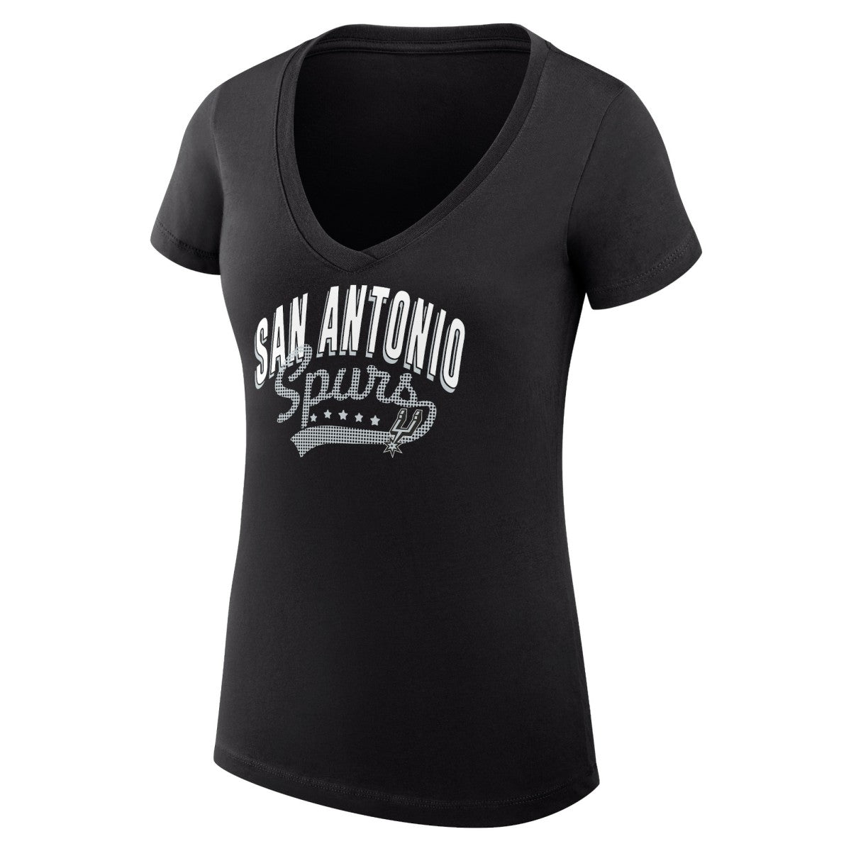 San Antonio Spurs G-III 4Her by Carl Banks Women's Super-Slim Fit Lightweight Filigree Logo V-Neck T-Shirt Black - NBA