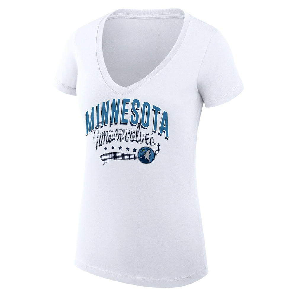 Minnesota Timberwolves G-III 4Her by Carl Banks Women's Super-Slim Fit Lightweight Filigree Logo V-Neck T-Shirt - White - NBA