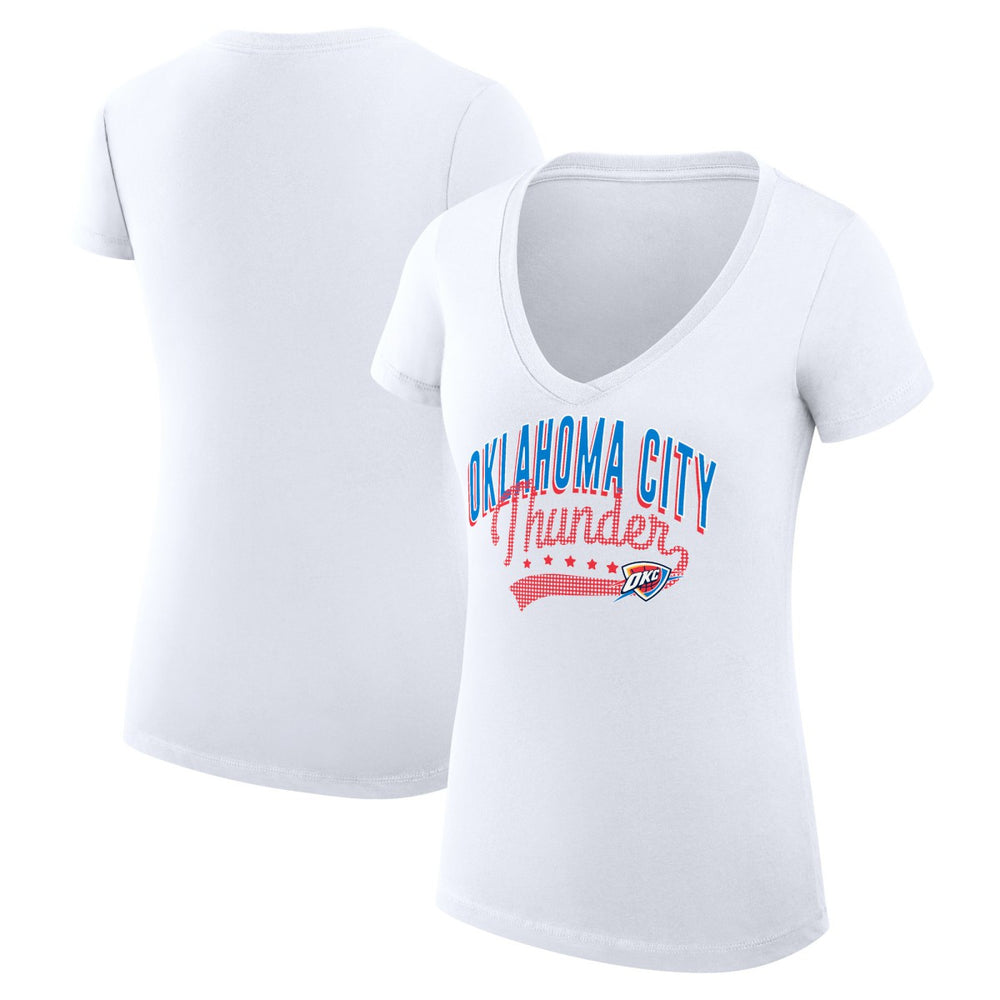 Oklahoma City Thunder G-III 4Her by Carl Banks Women's Super-Slim Fit Lightweight Filigree Logo V-Neck T-Shirt - White - NBA