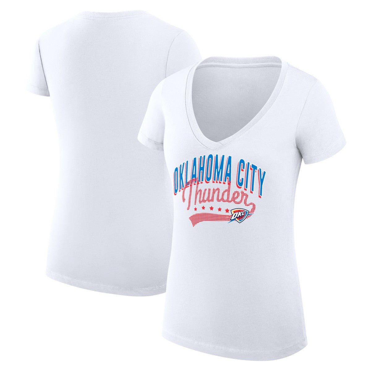 Oklahoma City Thunder G-III 4Her by Carl Banks Women's Super-Slim Fit Lightweight Filigree Logo V-Neck T-Shirt - White - NBA