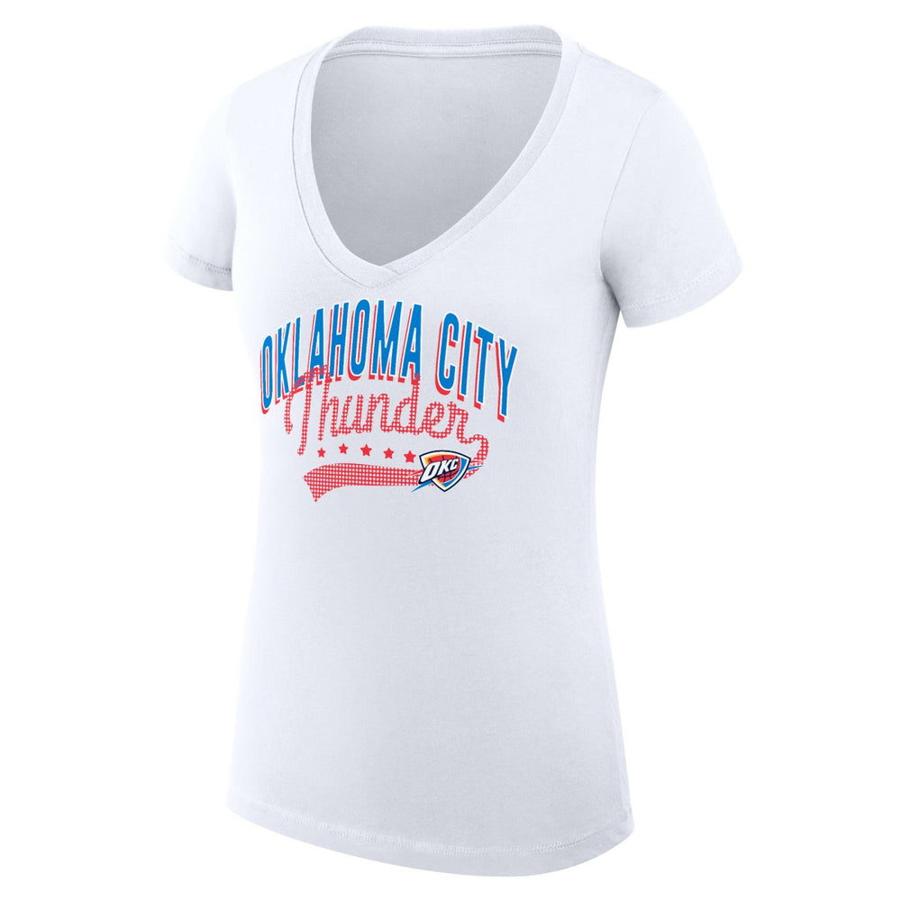 Oklahoma City Thunder G-III 4Her by Carl Banks Women's Super-Slim Fit Lightweight Filigree Logo V-Neck T-Shirt - White - NBA