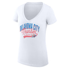 Oklahoma City Thunder G-III 4Her by Carl Banks Women's Super-Slim Fit Lightweight Filigree Logo V-Neck T-Shirt - White - NBA